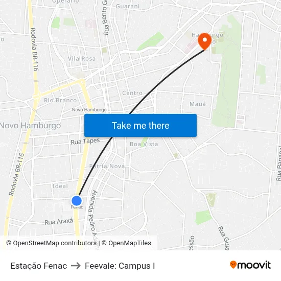 Estação Fenac to Feevale: Campus I map