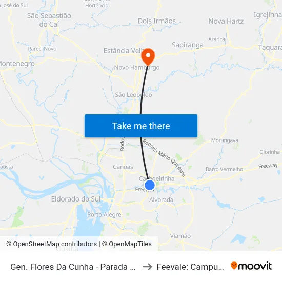 Gen. Flores Da Cunha - Parada 47 to Feevale: Campus I map