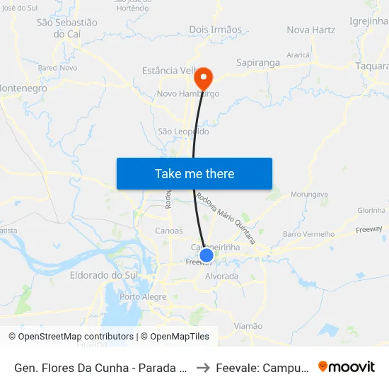 Gen. Flores Da Cunha - Parada 47 to Feevale: Campus I map