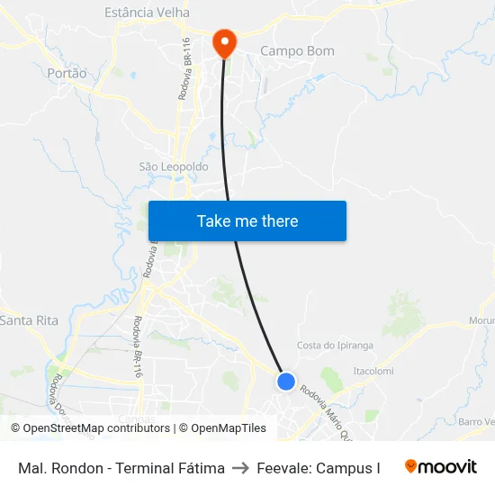 Mal. Rondon - Terminal Fátima to Feevale: Campus I map