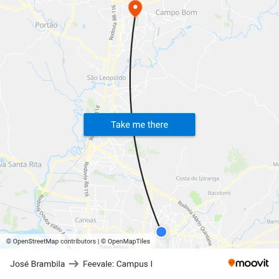 José Brambila to Feevale: Campus I map