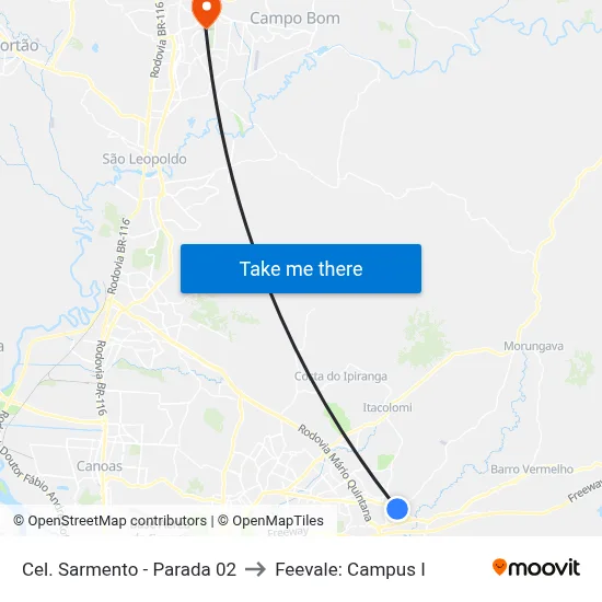 Cel. Sarmento - Parada 02 to Feevale: Campus I map