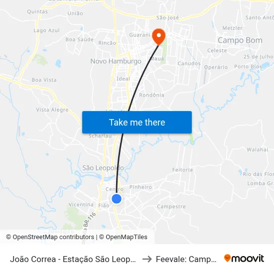 João Correa - Estação São Leopoldo to Feevale: Campus I map