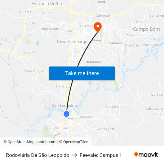 Rodoviária De São Leopoldo to Feevale: Campus I map