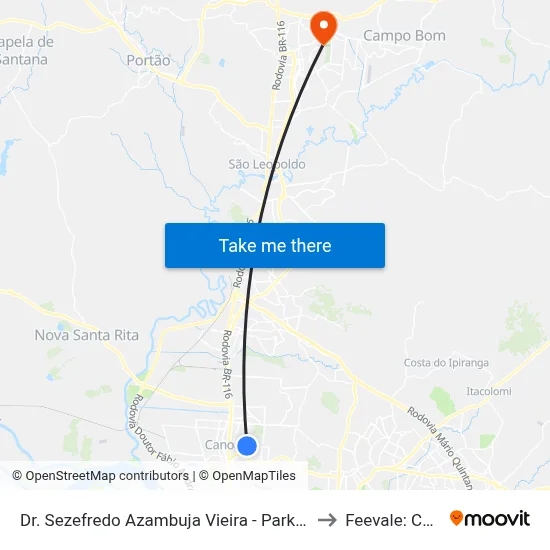 Dr. Sezefredo Azambuja Vieira - Park Shopping Canoas to Feevale: Campus I map