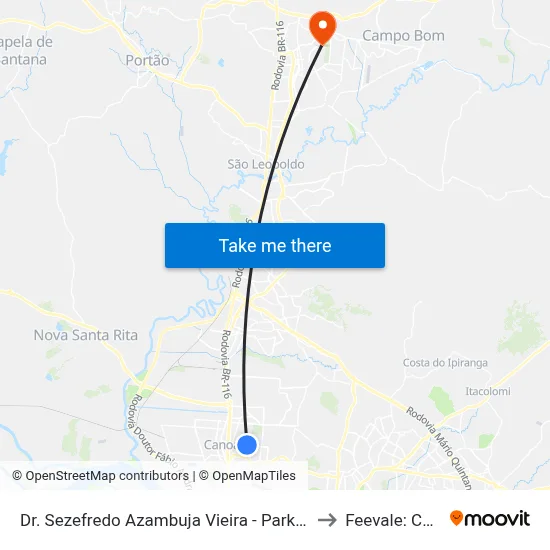 Dr. Sezefredo Azambuja Vieira - Park Shopping Canoas to Feevale: Campus I map