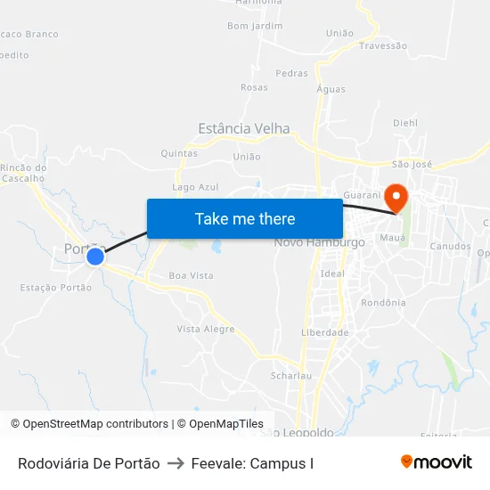 Rodoviária De Portão to Feevale: Campus I map