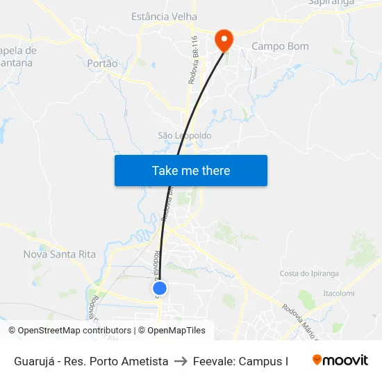 Guarujá - Res. Porto Ametista to Feevale: Campus I map