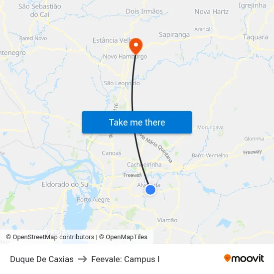 Duque De Caxias to Feevale: Campus I map