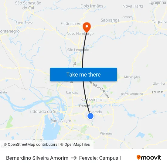 Bernardino Silveira Amorim to Feevale: Campus I map