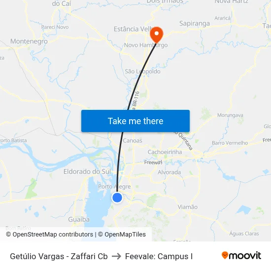Getúlio Vargas - Zaffari Cb to Feevale: Campus I map