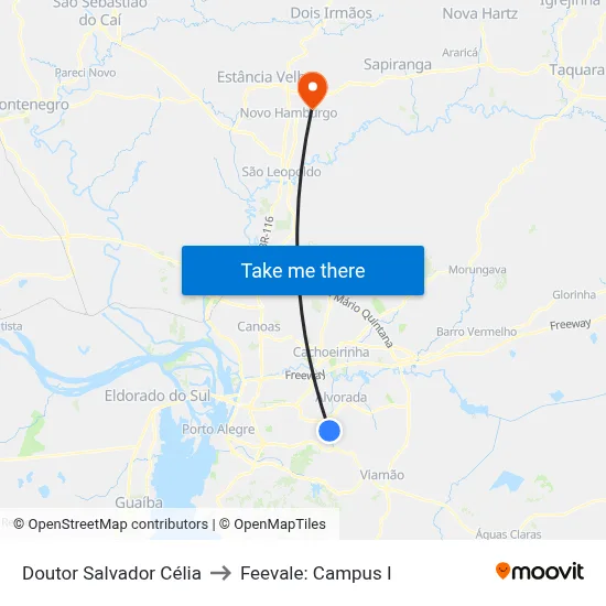 Doutor Salvador Célia to Feevale: Campus I map