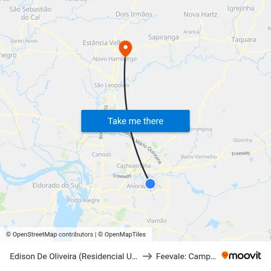 Edison De Oliveira (Residencial Umbu) to Feevale: Campus I map