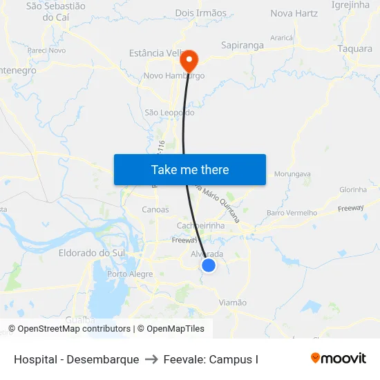 Hospital - Desembarque to Feevale: Campus I map