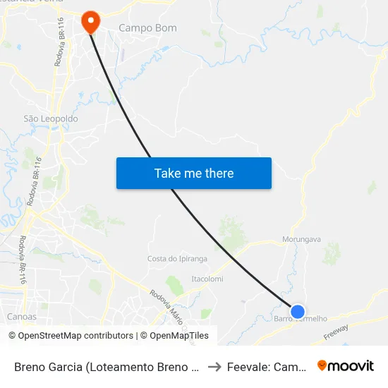 Breno Garcia (Loteamento Breno Garcia) to Feevale: Campus I map