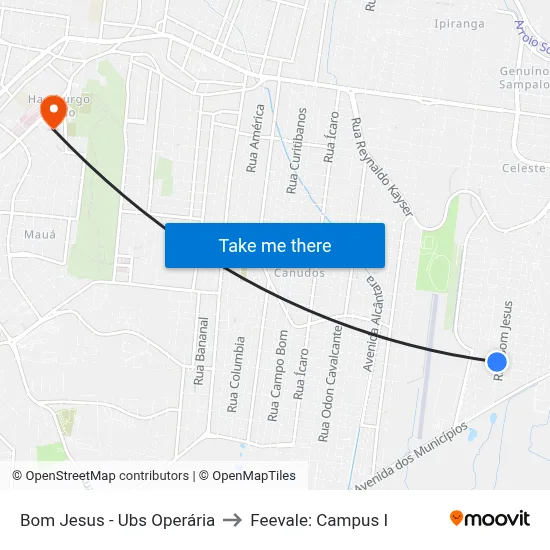 Bom Jesus - Ubs Operária to Feevale: Campus I map
