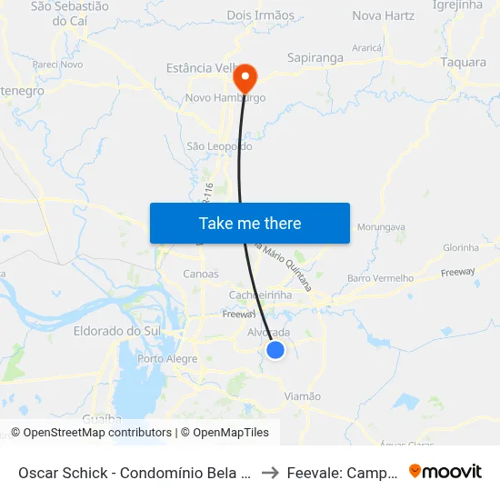 Oscar Schick - Condomínio Bela Vista to Feevale: Campus I map