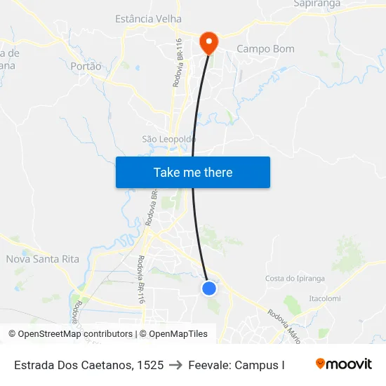 Estrada Dos Caetanos, 1525 to Feevale: Campus I map