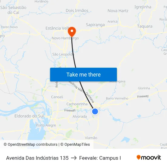 Avenida Das Indústrias 135 to Feevale: Campus I map