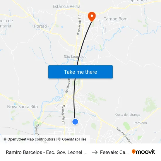 Ramiro Barcelos - Esc. Gov. Leonel De Moura Brizola to Feevale: Campus I map