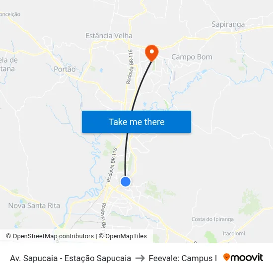 Av. Sapucaia - Estação Sapucaia to Feevale: Campus I map
