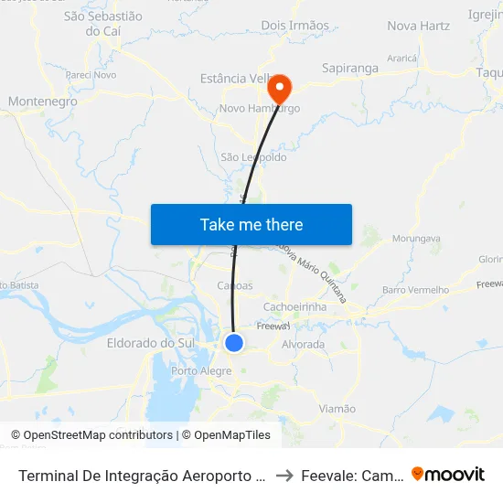 Terminal De Integração Aeroporto - Anchieta to Feevale: Campus I map