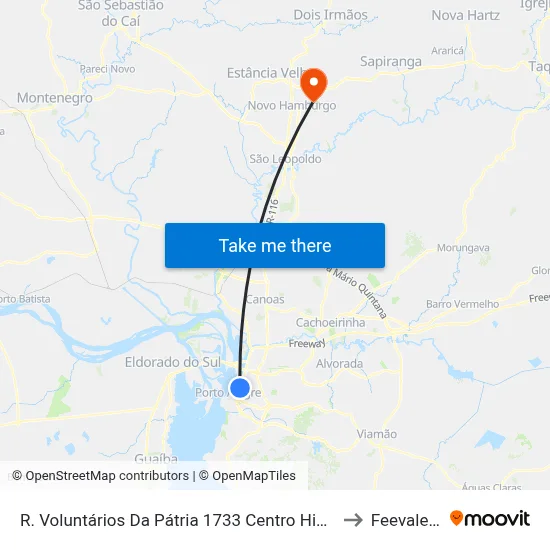 R. Voluntários Da Pátria 1733 Centro Histórico Porto Alegre - Rs 90030-002 Brasil to Feevale: Campus I map
