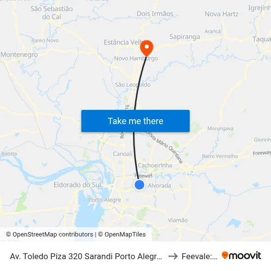 Av. Toledo Piza 320 Sarandi Porto Alegre - Rio Grande Do Sul 91120-300 Brasil to Feevale: Campus I map