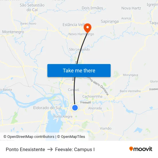 Ponto Enexistente to Feevale: Campus I map
