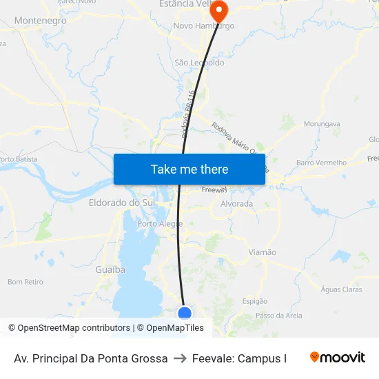Av. Principal Da Ponta Grossa to Feevale: Campus I map