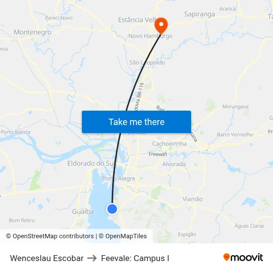 Wenceslau Escobar to Feevale: Campus I map