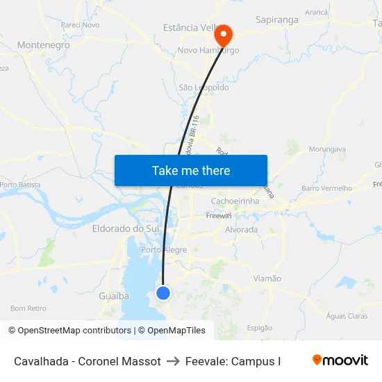Cavalhada - Coronel Massot to Feevale: Campus I map