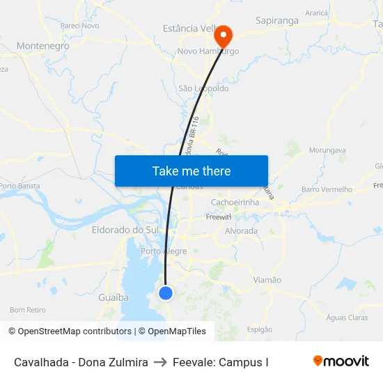 Cavalhada - Dona Zulmira to Feevale: Campus I map
