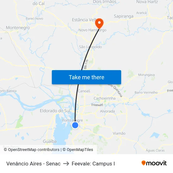 Venâncio Aires - Senac to Feevale: Campus I map