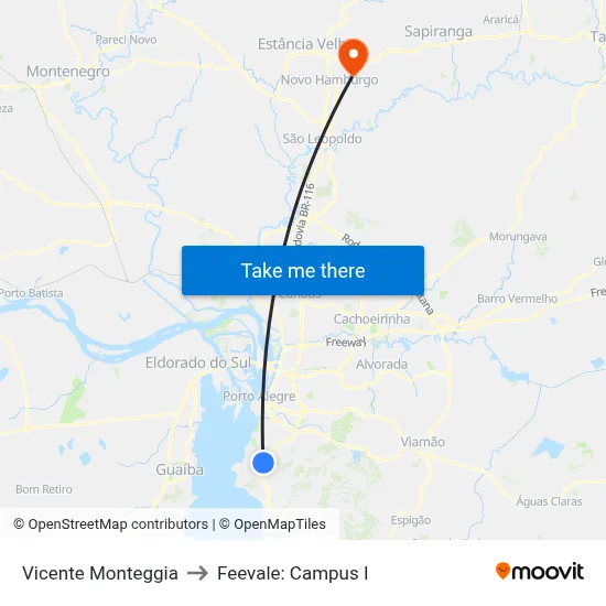 Vicente Monteggia to Feevale: Campus I map