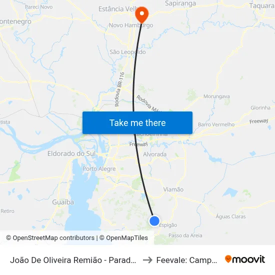 João De Oliveira Remião - Parada 26 to Feevale: Campus I map