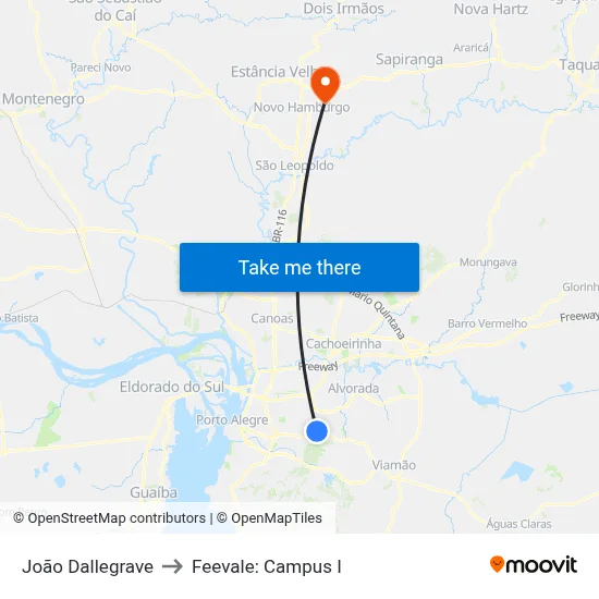 João Dallegrave to Feevale: Campus I map