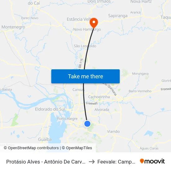 Protásio Alves - Antônio De Carvalho to Feevale: Campus I map