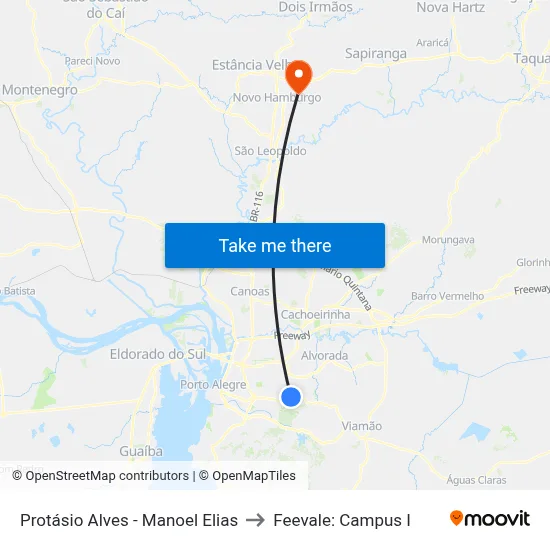 Protásio Alves - Manoel Elias to Feevale: Campus I map