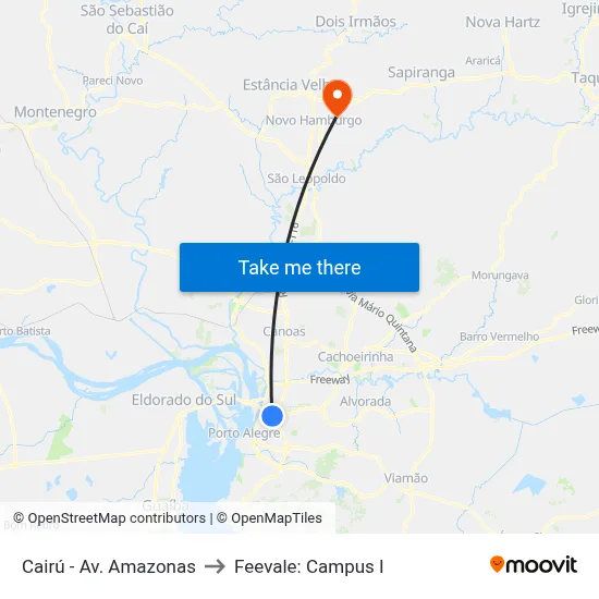Cairú - Av. Amazonas to Feevale: Campus I map