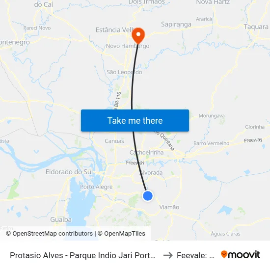 Protasio Alves - Parque Indio Jari Porto Alegre - Rs 94495-000 Brasil to Feevale: Campus I map