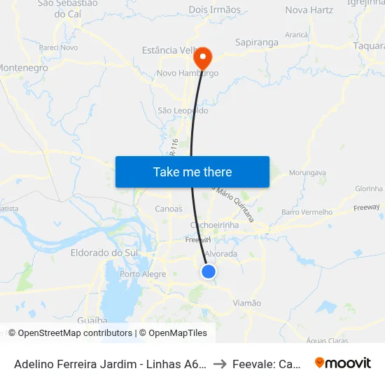 Adelino Ferreira Jardim - Linhas A62/A63/B51 to Feevale: Campus I map