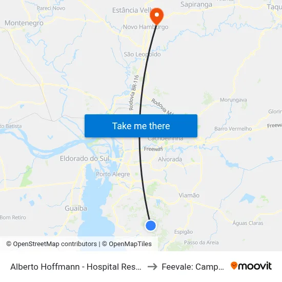Alberto Hoffmann - Hospital Restinga to Feevale: Campus I map