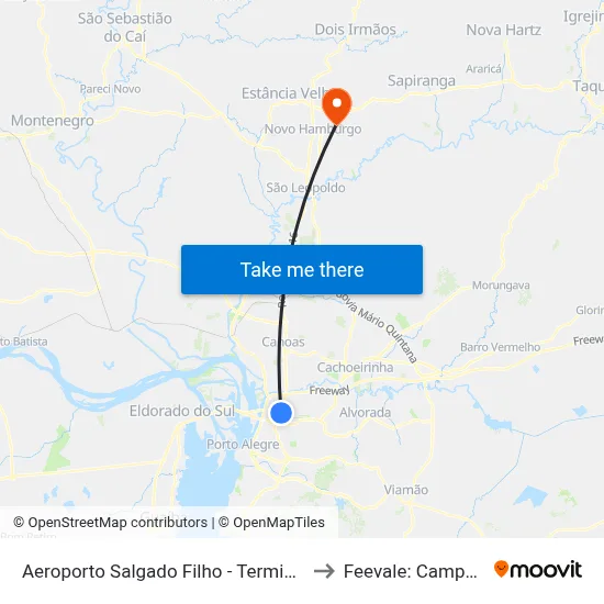 Aeroporto Salgado Filho - Terminal 2 to Feevale: Campus I map