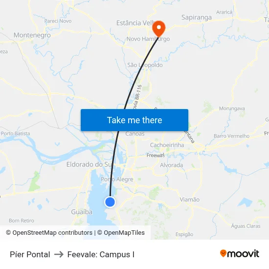 Píer Pontal to Feevale: Campus I map