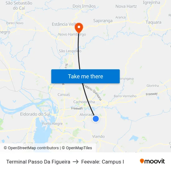 Terminal Passo Da Figueira to Feevale: Campus I map