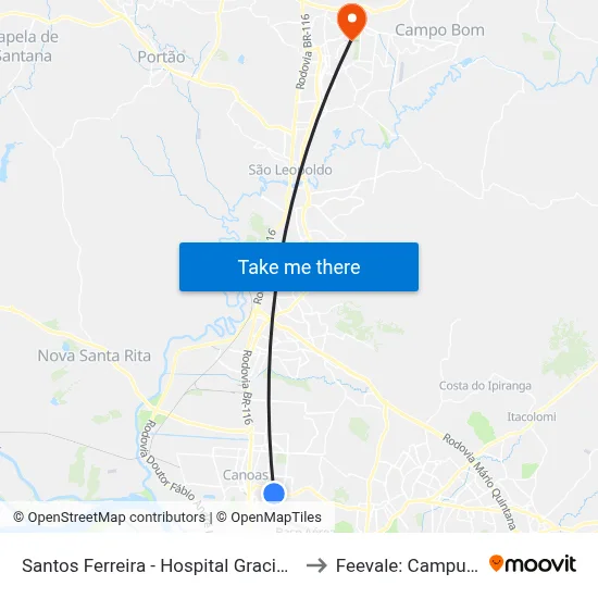 Santos Ferreira - Hospital Gracinha to Feevale: Campus I map