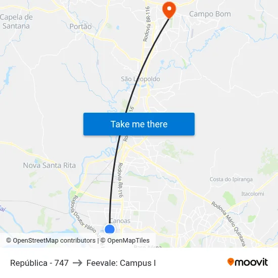 República - 747 to Feevale: Campus I map