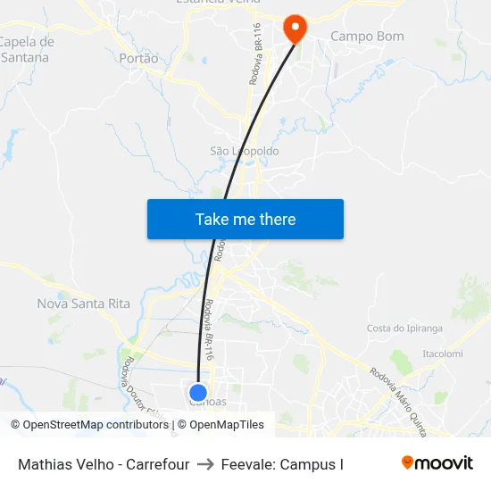 Mathias Velho - Carrefour to Feevale: Campus I map