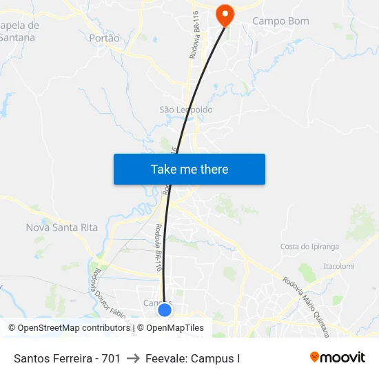 Santos Ferreira - 701 to Feevale: Campus I map